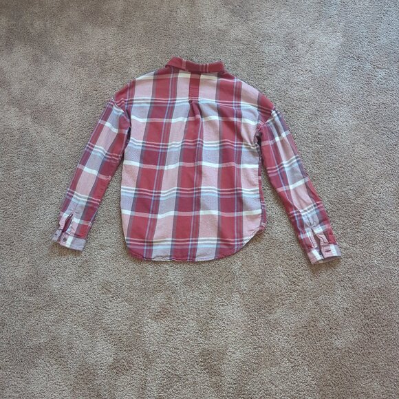 PrAna Button Down Plaid Lightweight Flannel Shirt Maroon Size XS - Picture 2 of 8